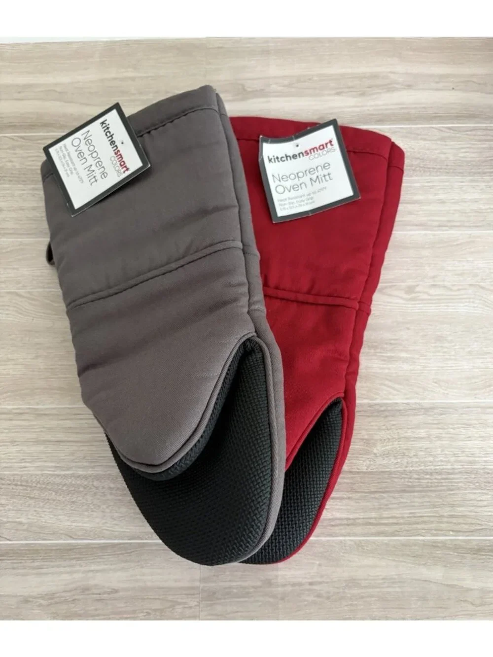 Kitchensmart Neoprene Red And Gray Easy Grip Oven Mitts Set Of 2